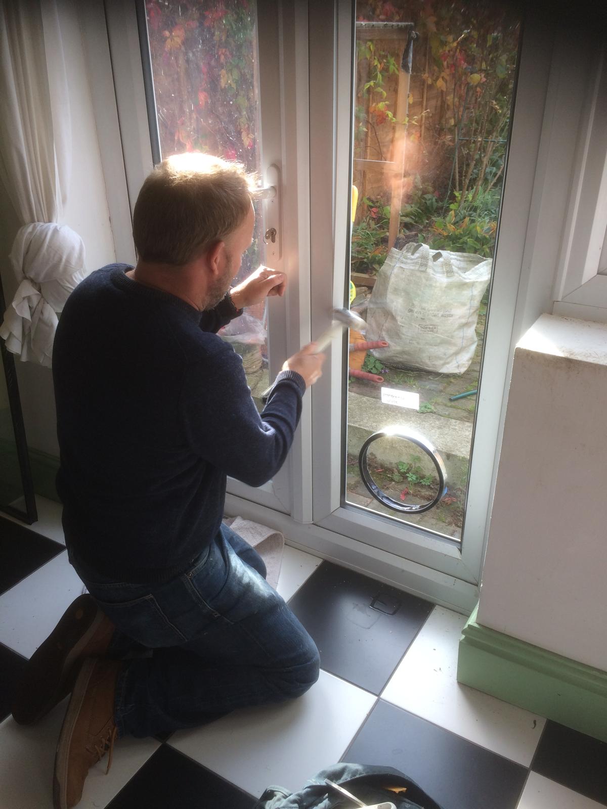 Fitting a new glass unit in a plastic framed door