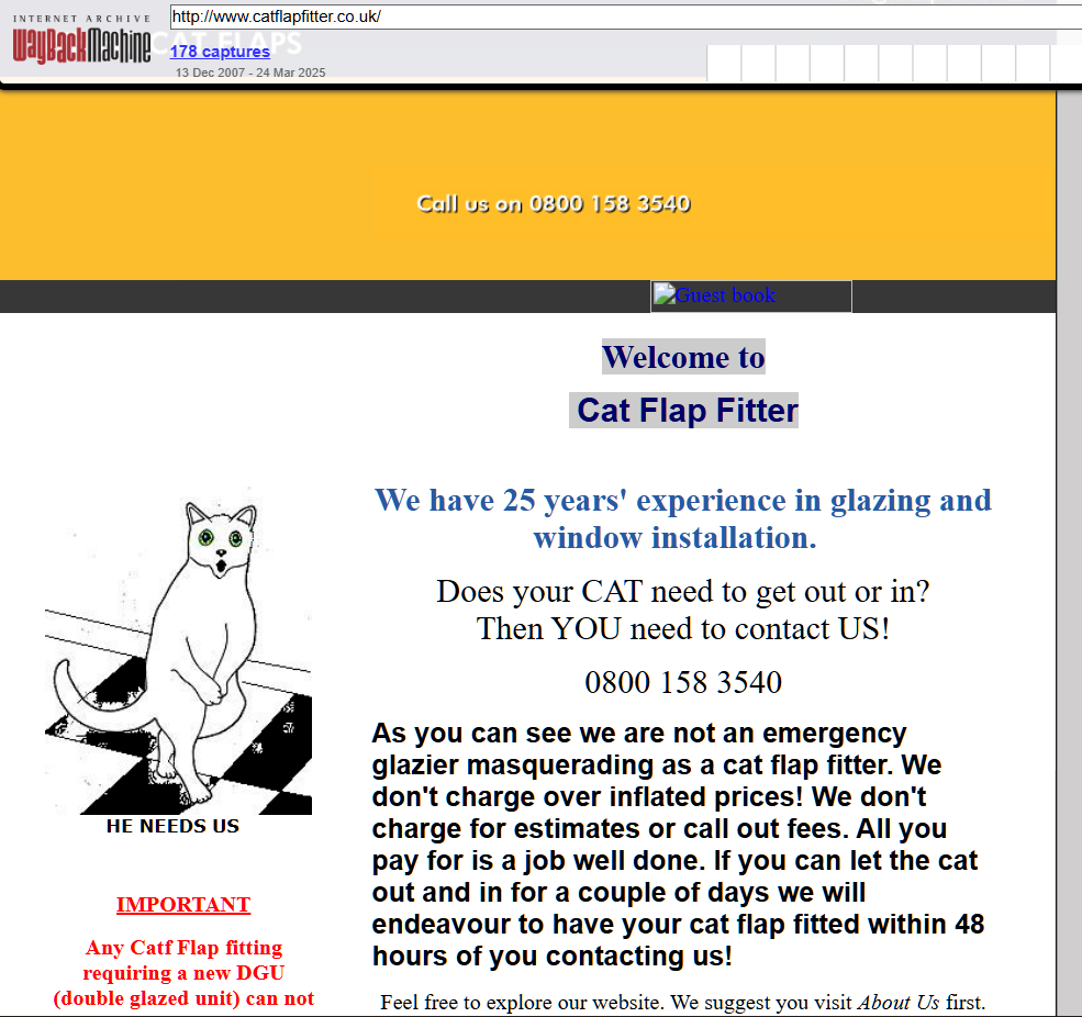 My first ever cat flap fitter website in 2007