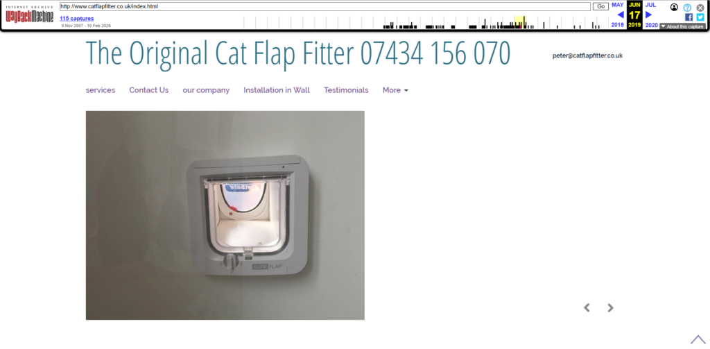 Screenshot of cat flap fitter 2016 showing a cat flap fitted in a wall